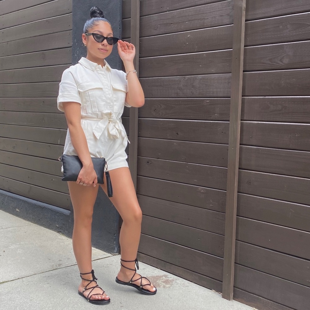 White Utility Romper